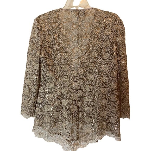 R & M Richards Beige Sequin Lace Dress & Jacket Set Size 6 - Picture 6 of 16